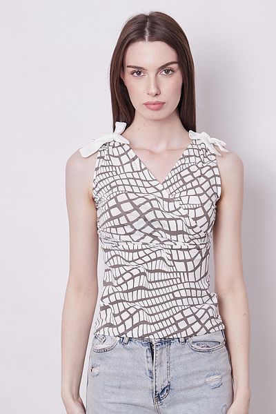 Jument Σώμα με διπλό στήθος Lycra με λαιμόκοψη - Lace Up Shoulder Pattern, Mink