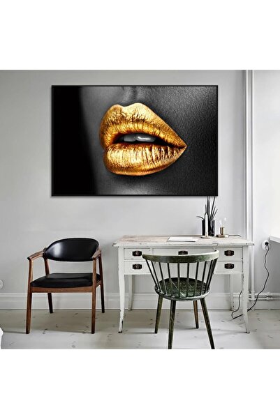 Generic Brand Tablou decorativ pe pânză cu imprimare HD Golden Lips