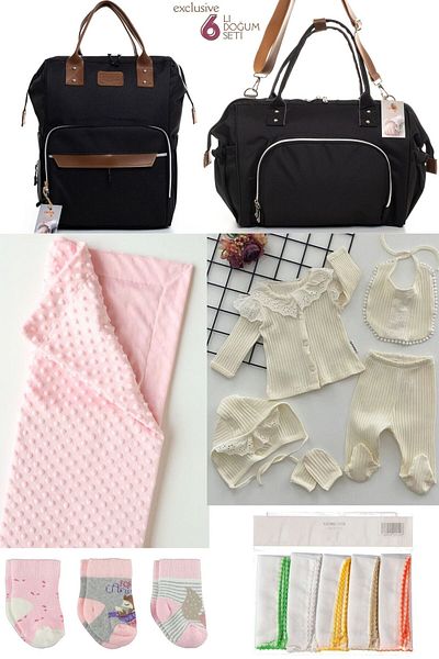 Necix's 6-Piece Baby Birth Set - Hospital Exit, Mother and Baby Care, Shoulder and Backpack, Blanket, Socks and Wipes
