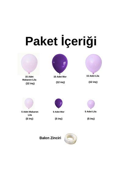 Organizasyon Pazarı Macaron Lilac-Purple-Lilac 60 Pieces Balloon Chain Set