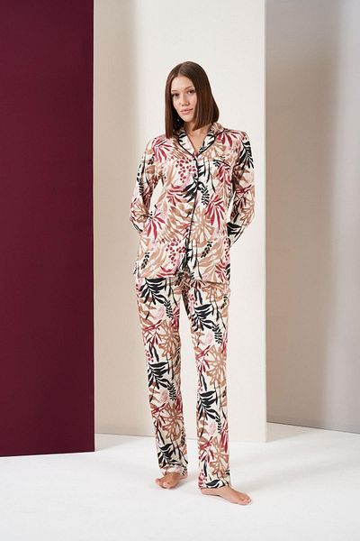 PJS Set de pijamale cu mânecă lungă cu nasturi pentru damă