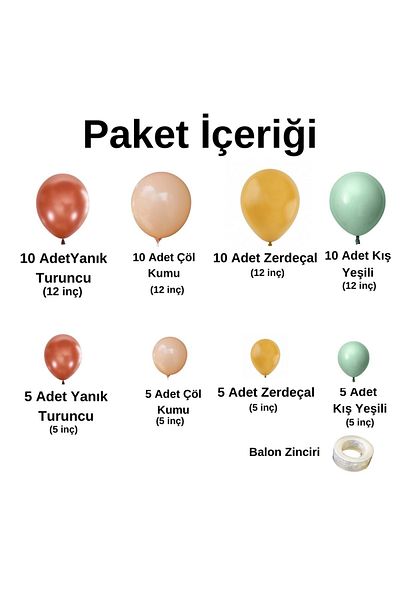 Organizasyon Pazarı Set of 60 Burnt Orange-Desert Sand-turmeric-winter Green Balloon Chains