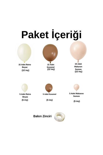 Organizasyon Pazarı Set of 60 Caramel-Retro White-Macaron Salmon Balloon Chains
