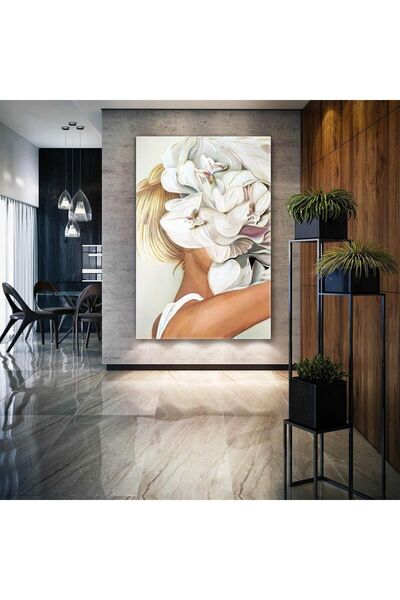 Limitless Design Γυναίκα με ένα λευκό μπουκέτο στο πρόσωπό της Κάθετη εκτύπωσ...