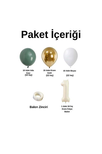 Organizasyon Pazarı 1 Year Birthday Set Island Tea-White-Chrome Gold 30 Lu (Cream)