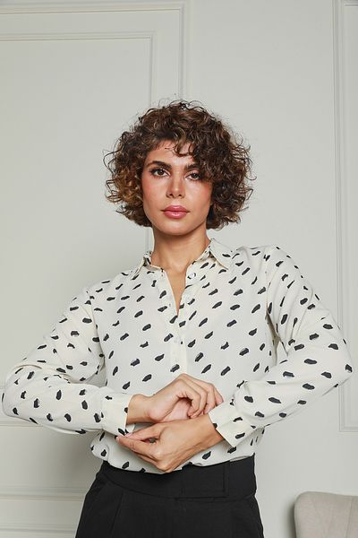 Butik Ecru Patterned Crepe Shirt 1500046