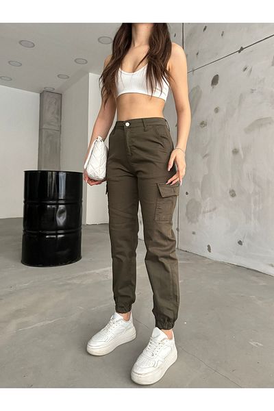 BİKELİFE Khakifarbene Hose aus Gabardine-Stoff mit Cargotaschen