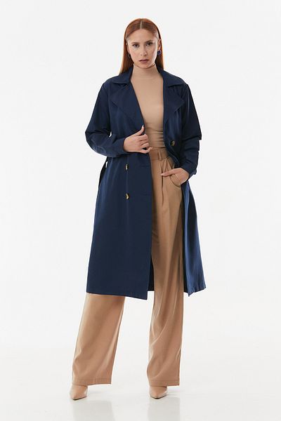 Fulla Moda Double Breasted Collar Belted Long Trench Coat