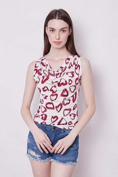 Jument Degaje Collar Lycra Sleeveless Body - Red Patterned