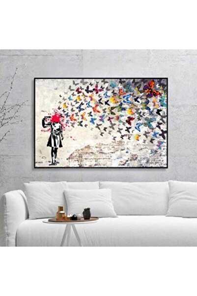 gurbaart Dekoratif Butterfly Gril Suicide HD Dijital Baskı Yatay Kanvas Tablo...