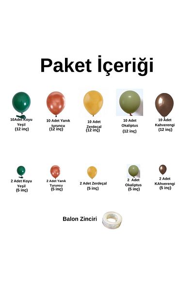 Organizasyon Pazarı Set of 60 Dark Green-Burnt Orange-Turmeric-Eucalyptus-Brown Balloon Chains