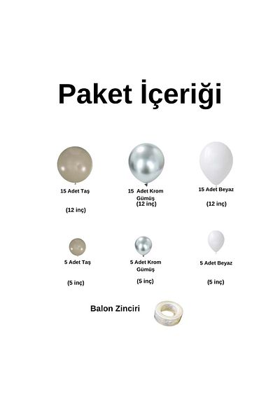 Organizasyon Pazarı Set of 60 White Pastel Chrome Silver Balloon Chains