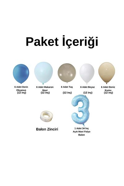 Organizasyon Pazarı Deep Ocean 3 34inch A.mavifolyobalon 30-Piece Balloon Chain Set - Blue Stone White Mermaid