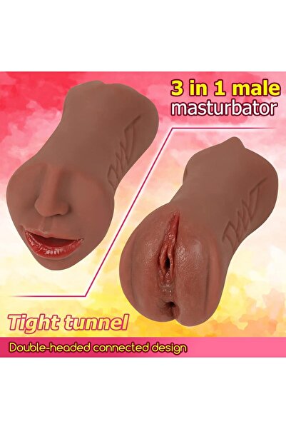 3 Girişli Oral Vajina Anal Esmer 21 Cm Ağız Dil Ve Diş Yapısı Et Dokusunda Suni Mastürbatör