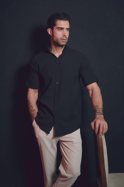 Fulla Moda Short Sleeve Basic Corduroy Shirt