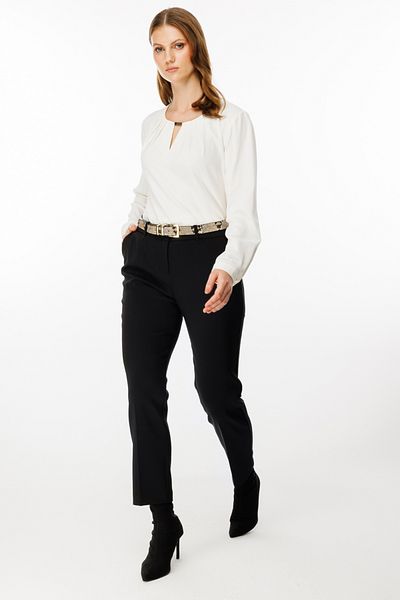 Ekol Snake Leather Belted Narrow Leg Large Size Women's Trousers