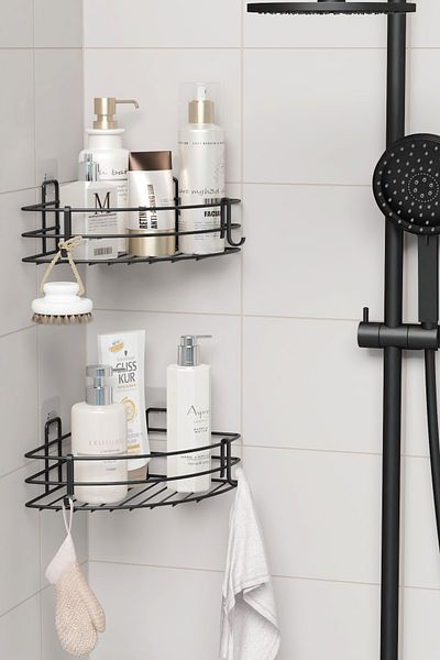 zabata Adhesive Set of 2 Bathroom Corner Shelf Shower Shampoo Holder Wall Organizer Organizer Shelf