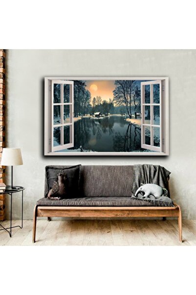 Limitless Design Pictură peisaj de iarnă cu motiv de fereastră Kk4 | Tablou p...