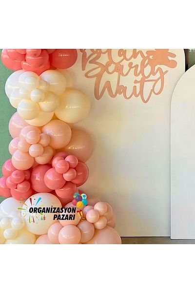 Organizasyon Pazarı Retro White-Pink Blush-Coral Balloon Chain Set - Set of 100