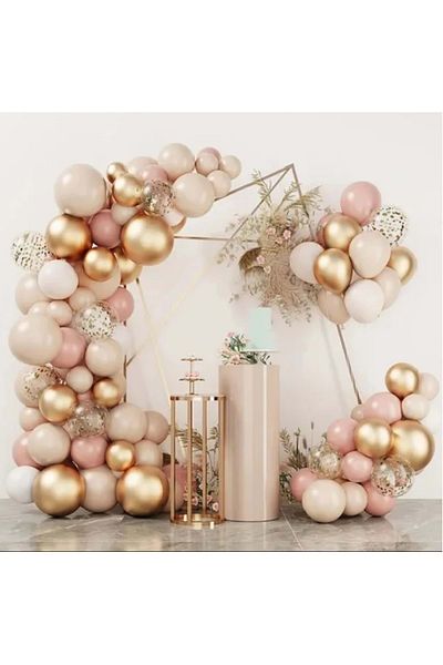 Organizasyon Pazarı Retro Pink Balloon Set - Sea Sand, Chrome Gold, Transparent 100-Piece Chain Set 10gr