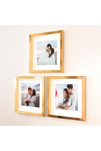 Nobbystar Gold 21X21Cm Square Photo Frame with Adhesive Disconnect and Mat - Pack of 3
