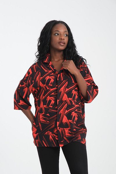 Rocqerx R-3981 Apache Collar Short Sleeve Printed Viscose Shirt