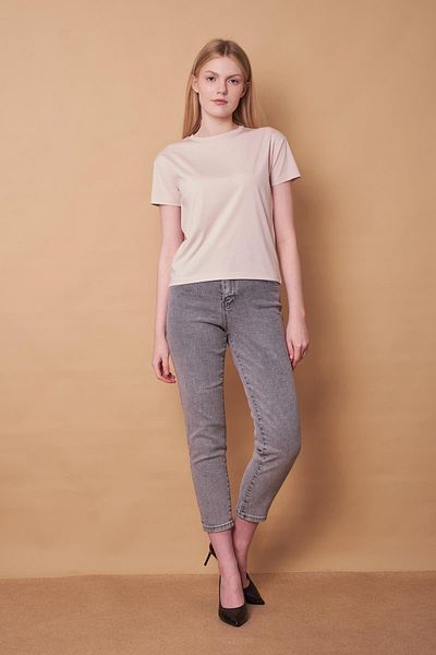 Jument Women's Crew Neck Non-Wrinkle Span Blended Stylish Short Sleeve Lycra T-shirt Blouse-stone
