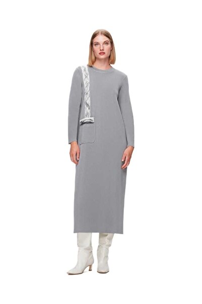 MISS DALIDA Gri Cebi Ve Önü Keçe Detaylı Elbise T25K-4011