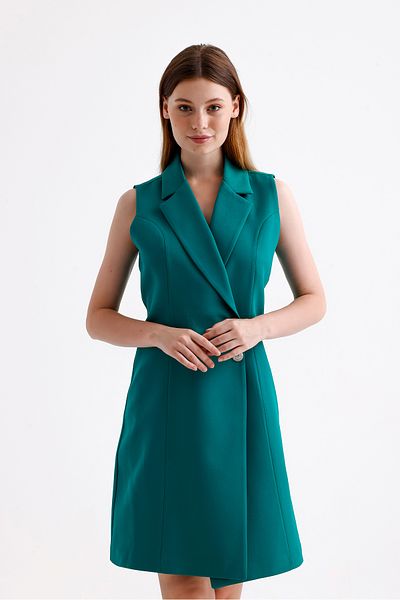 Sense Green Hürrem Long Sleeveless Jacket Dress - Lined Inside Ckt35288