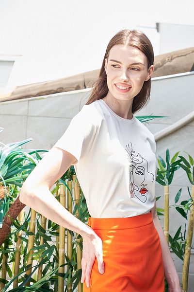 Jument Tricou antirid cu imprimeu cu gât - Span Blended, bluză elegantă cu mânecă scurtă, aspect silueta