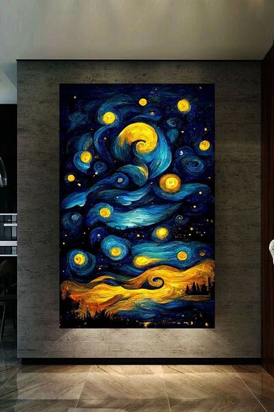 TosbArt Yağlı Boya Görünümlü BOYA GÖRÜNÜMLÜ VAN GOGH ETKİSİ Dijital Baskı Dik...