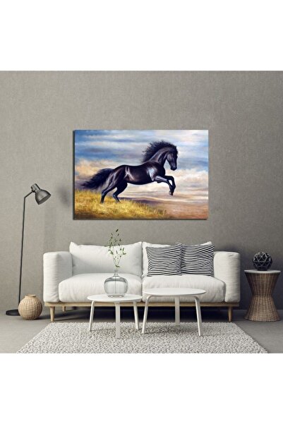 Limitless Design Pictură în ulei Cal negru, imprimare HD, tablou pe pânză
