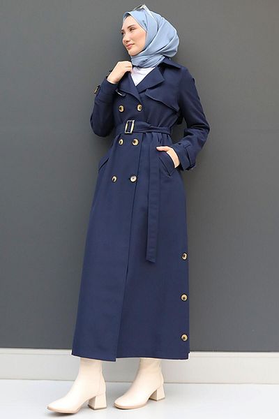 GİZ AGİYİM Navy Blue Liza Trench - Με κουμπί