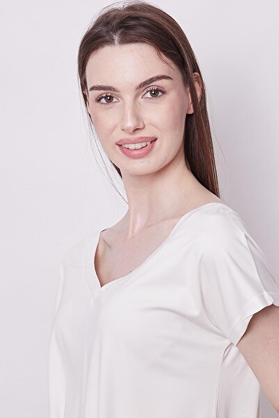 Jument V-Neck Lycra Span Blouse - Off Shoulder, Cream Color