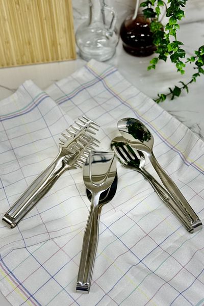 FİTHOME Set of 3 Stainless Steel Serving Tongs