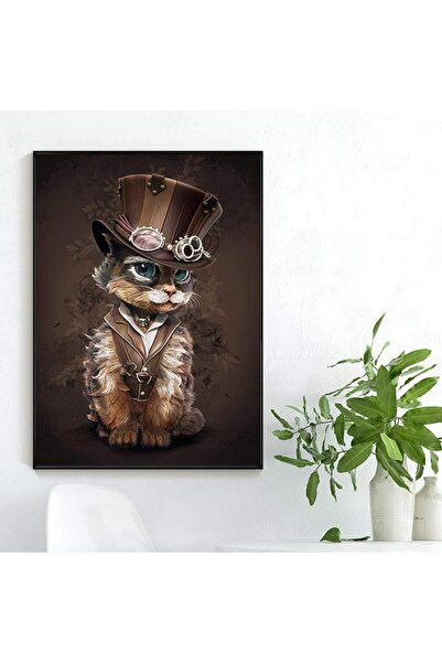 KanvasSepeti Steampunk Cat Hd Digital Print Oil Painting Textured High Qualit...