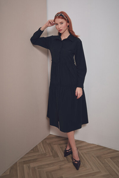 Fulla Moda Βασικό φόρεμα με γιακά πουκάμισου με κουμπιά