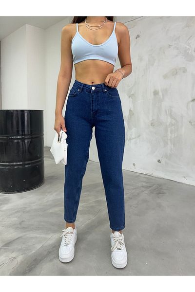 BİKELİFE Damen-Mom-Jeans mit hoher Taille, dehnbar/Lycra