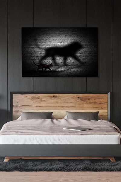 Limitless Design Walking Cat with Lion Shadow Canvas Wall Painting
