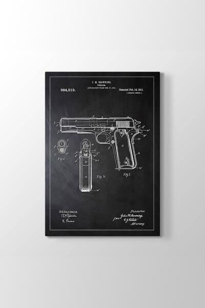 GülsenArt Browning Silah Patenti Tablosu HD Dijital Baskı Dikey kanvas Tablo123