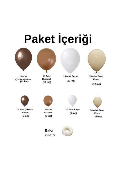 Organizasyon Pazarı Set of 100 White and Coffee-Caramel Sea Sand Balloon Chains