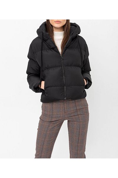 Birru Butik Women's Zippered Hood Corded Short Puffer Jacket