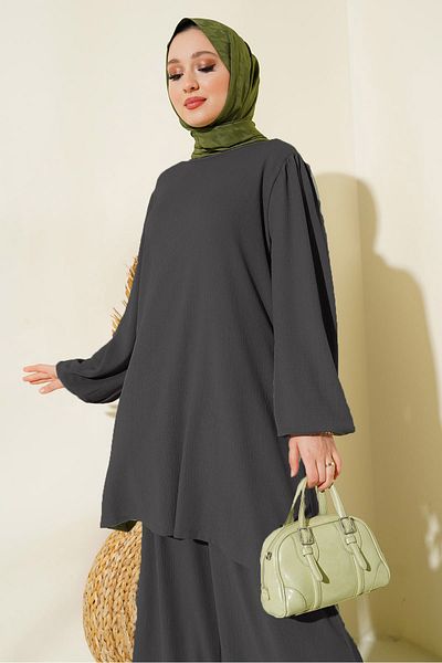Bigdart Anthrazitfarbenes Tunika- und Hosen-Set für Damen – 6663
