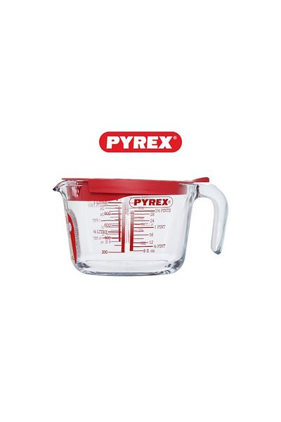 Pyrex إبريق قياس سعة 1 لتر مع غطاء أحمر - متين ومتعدد الاستخدامات