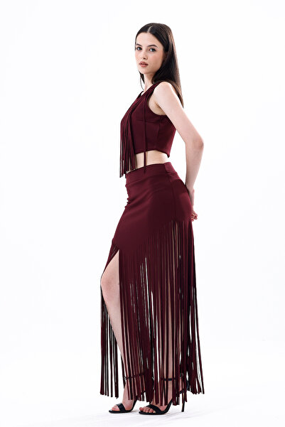 Sense Fusta rochie de seara Scuba cu ciucuri |   Etk33855 Roșu Claret