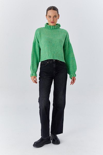 Mixray Mint 6883 Women's Crop Knitwear Sweater - Ruffle Detail