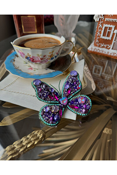 Hatice sakallı design 1 Adet Kelebek Kristal Boncuk işlemeli taşlı kahve yanı sunum peçetesi