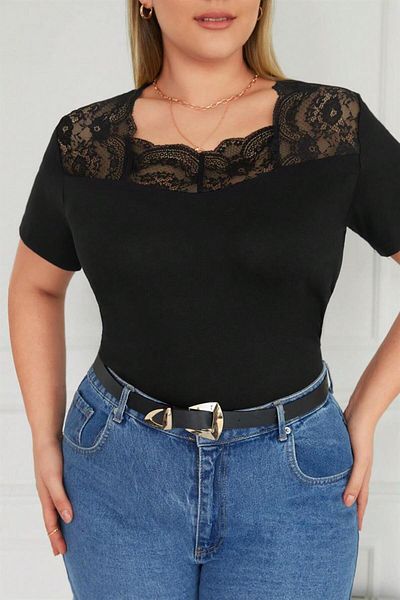 Zer Otantik Μπλούζα με τετράγωνο γιακά Ruched Plus Size Μαύρη