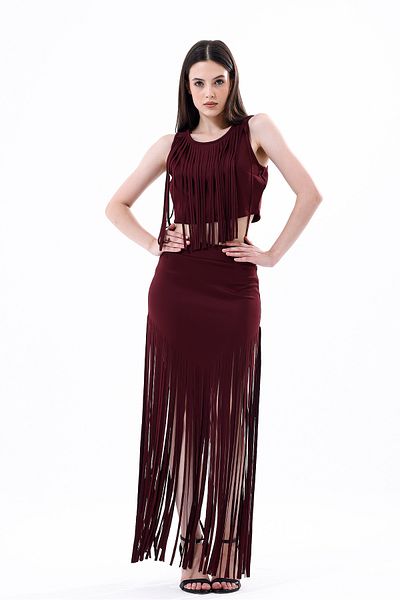 Sense Fusta rochie de seara Scuba cu ciucuri |   Etk33855 Roșu Claret