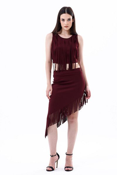 Sense Fusta rochie de seară cu franjuri, roșu Claret Az - Etk35737